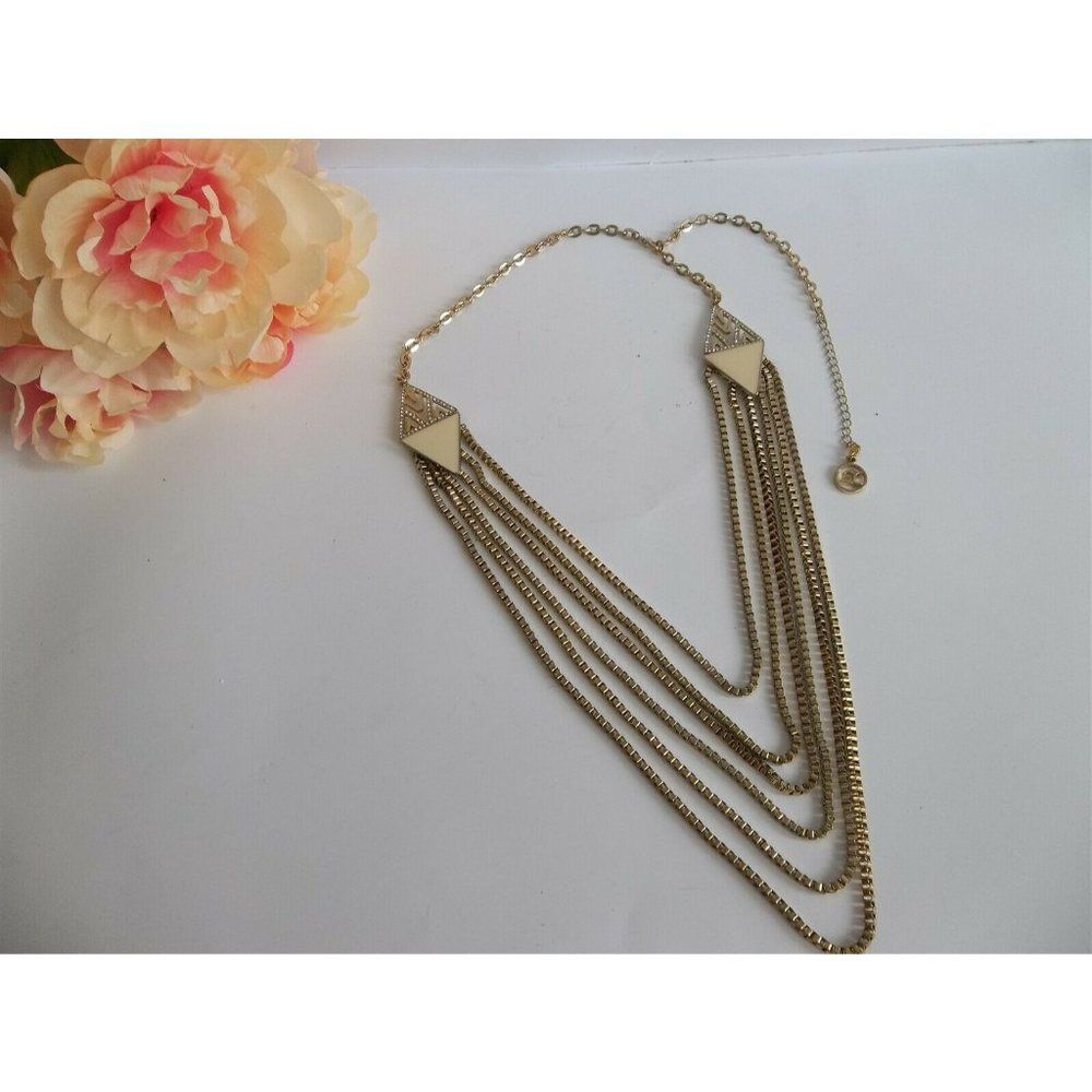Erica Lyons Necklace Enamel Rhinestone Box Chains